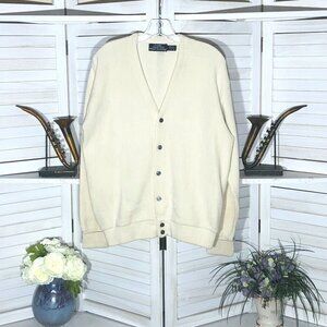 Vintage 90s cream cardigan Made in USA grunge preppy golf academy lightweight M